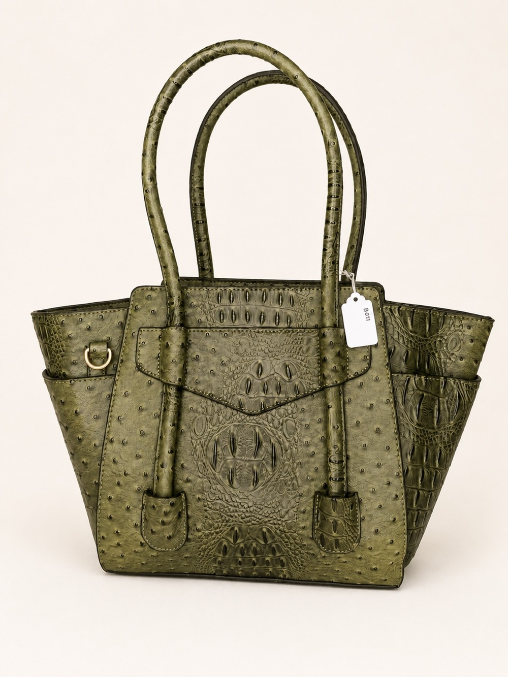 Olive Croc-Embossed Structured Tote Bag